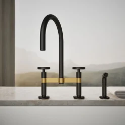 Two-hole bridge kitchen sink faucet with side sprayer