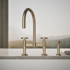 Two-hole bridge kitchen sink faucet with side sprayer
