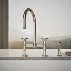 Two-hole bridge kitchen sink faucet with side sprayer