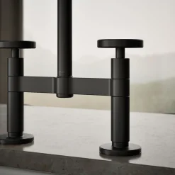 Two-hole bridge kitchen sink faucet with side sprayer
