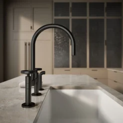 Two-hole bridge kitchen sink faucet with side sprayer