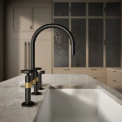 Two-hole bridge kitchen sink faucet with side sprayer