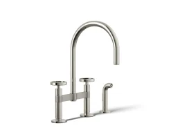 Two-hole bridge kitchen sink faucet with side sprayer