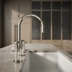 Two-hole bridge kitchen sink faucet with side sprayer