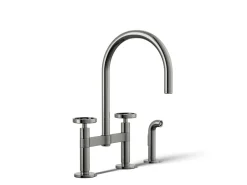Two-hole bridge kitchen sink faucet with side sprayer