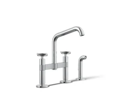 Two-hole bridge kitchen sink faucet with side sprayer