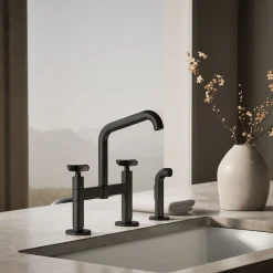 Two-hole bridge kitchen sink faucet with side sprayer
