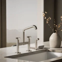 Two-hole bridge kitchen sink faucet with side sprayer