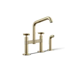 Two-hole bridge kitchen sink faucet with side sprayer