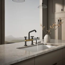 Two-hole bridge kitchen sink faucet with side sprayer