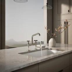 Two-hole bridge kitchen sink faucet with side sprayer