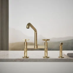 Two-hole bridge kitchen sink faucet with side sprayer