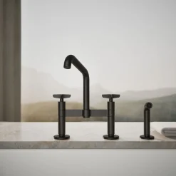 Two-hole bridge kitchen sink faucet with side sprayer
