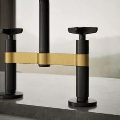 Two-hole bridge kitchen sink faucet with side sprayer