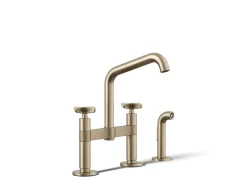 Two-hole bridge kitchen sink faucet with side sprayer