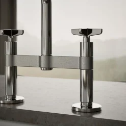 Two-hole bridge kitchen sink faucet with side sprayer
