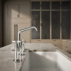 Two-hole bridge kitchen sink faucet with side sprayer