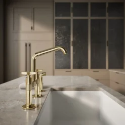 Two-hole bridge kitchen sink faucet with side sprayer