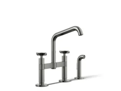 Two-hole bridge kitchen sink faucet with side sprayer