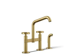 Two-hole bridge kitchen sink faucet with side sprayer