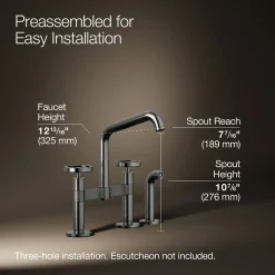 Two-hole bridge kitchen sink faucet with side sprayer