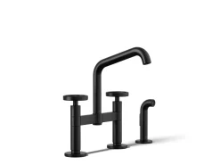 Two-hole bridge kitchen sink faucet with side sprayer