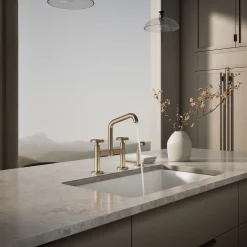 Two-hole bridge kitchen sink faucet with side sprayer