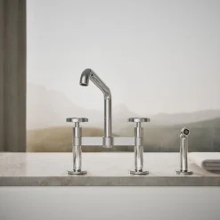Two-hole bridge kitchen sink faucet with side sprayer