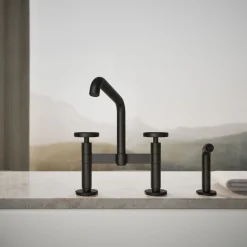 Two-hole bridge kitchen sink faucet with side sprayer