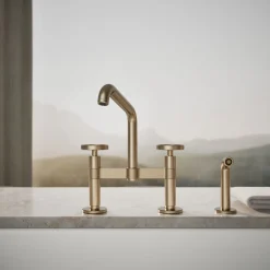 Two-hole bridge kitchen sink faucet with side sprayer