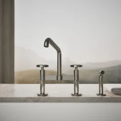 Two-hole bridge kitchen sink faucet with side sprayer