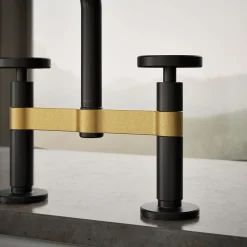 Two-hole bridge kitchen sink faucet with side sprayer