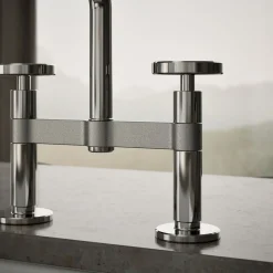 Two-hole bridge kitchen sink faucet with side sprayer
