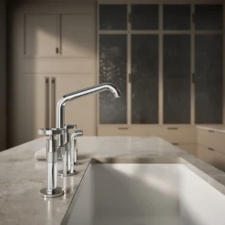 Two-hole bridge kitchen sink faucet with side sprayer