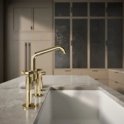 Two-hole bridge kitchen sink faucet with side sprayer