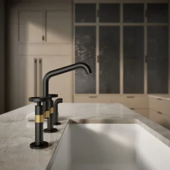 Two-hole bridge kitchen sink faucet with side sprayer