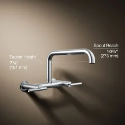 Two-hole wall-mount bridge kitchen sink faucet