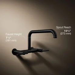 Two-hole wall-mount bridge kitchen sink faucet