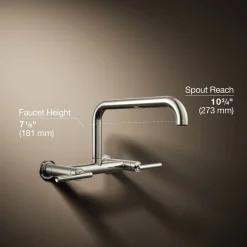 Two-hole wall-mount bridge kitchen sink faucet