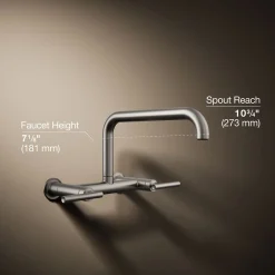 Two-hole wall-mount bridge kitchen sink faucet