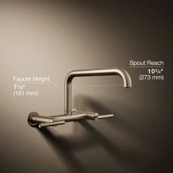 Two-hole wall-mount bridge kitchen sink faucet