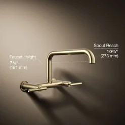Two-hole wall-mount bridge kitchen sink faucet