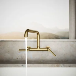 Two-hole wall-mount bridge kitchen sink faucet