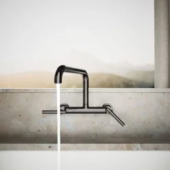 Two-hole wall-mount bridge kitchen sink faucet