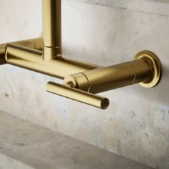 Two-hole wall-mount bridge kitchen sink faucet