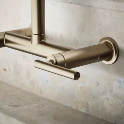 Two-hole wall-mount bridge kitchen sink faucet