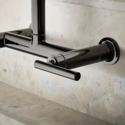 Two-hole wall-mount bridge kitchen sink faucet