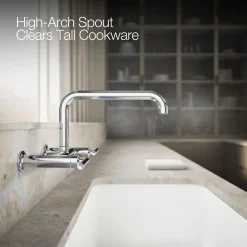 Two-hole wall-mount bridge kitchen sink faucet