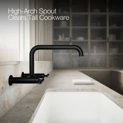 Two-hole wall-mount bridge kitchen sink faucet