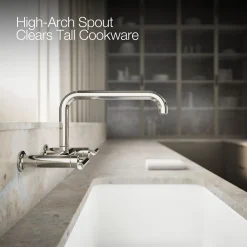 Two-hole wall-mount bridge kitchen sink faucet
